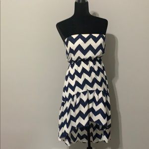 High Low Navy and White Strapless Summer Dress